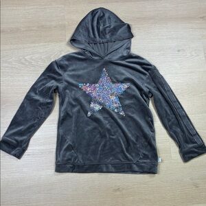 More Than Magic Gray Hoodie Sequin Iridescent Star & Sparkly Sleeve Panels 10/12